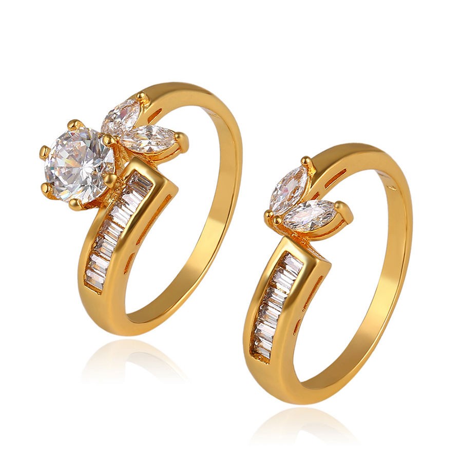 14113 wedding ring set, xuping wholesale cubic zirconia gold plated diamond double ring