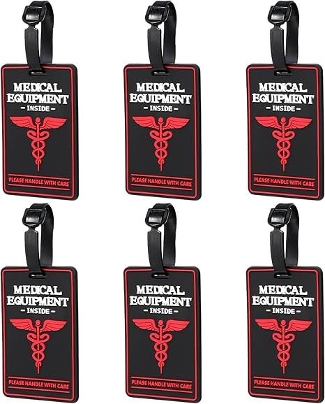 6 pieces of medical device luggage labels Medical device labels with detachable plastic straps for luggage or bags.